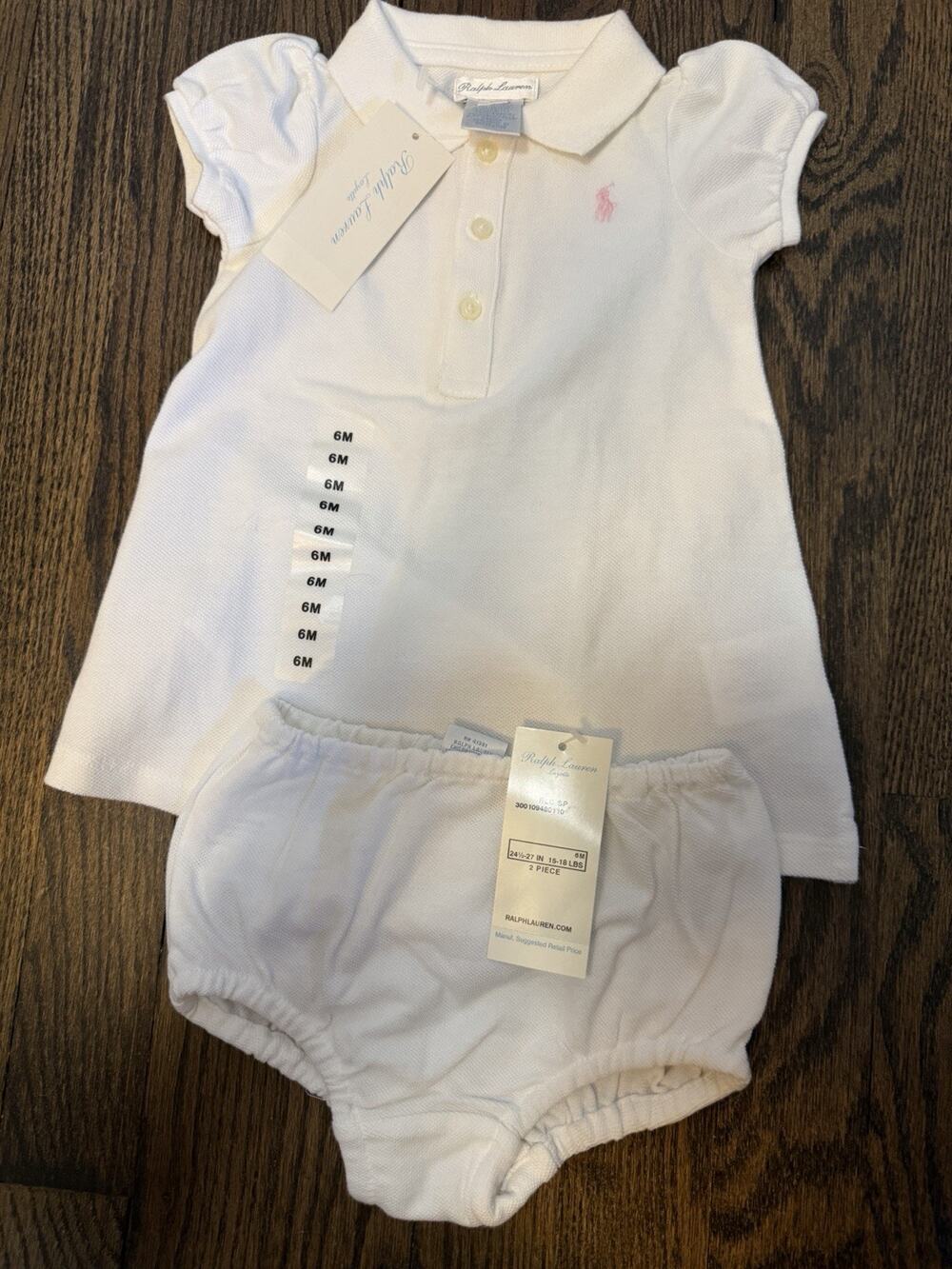 Ralph Lauren Baby Girl White Polo Dress With Bloomers 6 Months NWT